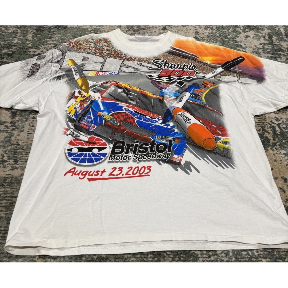 vintage 2003 Bristol Motor Speedway Sharpie 500 All-Over Print T-Shirt 2XL